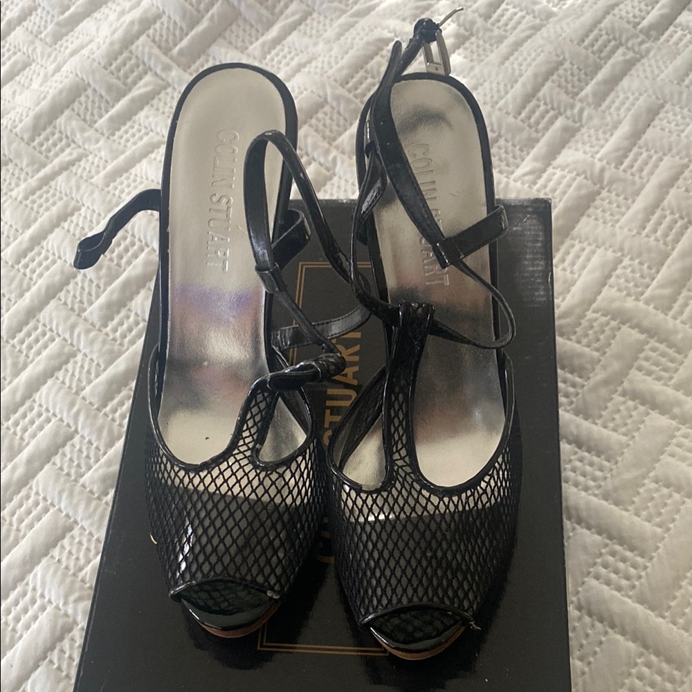 Colin Stuart Black Mesh Peep Toe Heels